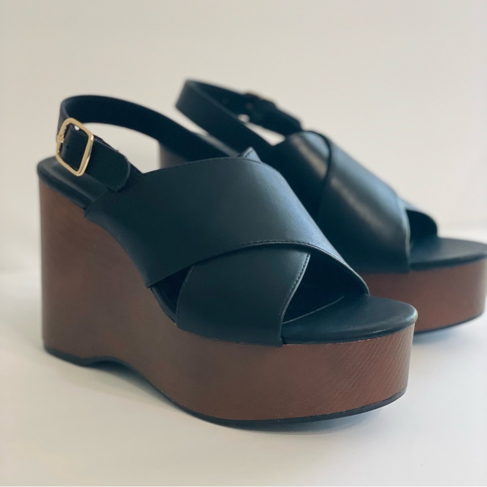 Universal Thread Naomi Black Wood Wedge Heels, Memory Foam Insole. Size 6.5. NWT